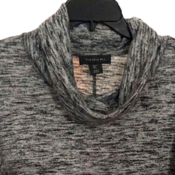 Tahari Sweater, cowl neck, marbled type pattern, black/gray. Fits L 14 - XL 16 - Picture 4 of 6